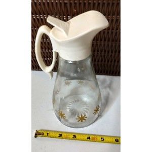 Log Cabin Syrup Dispenser Gold Atomic Starburst Glass Pitcher